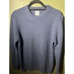 NWOT Zara Blue Wool Blend Knit Sweater Size Medium Slim Fit